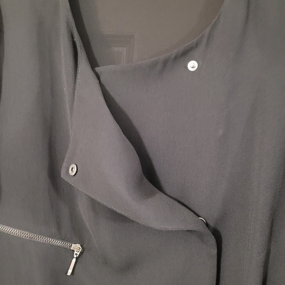 ZARA black lightweight snap front sheer back zippered pockets moto style jacket - Picture 5 of 8